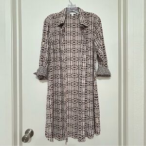 CAbi Colony Club Geometric Print Poly Crepe Button Down Shirt Dress M Black Pink